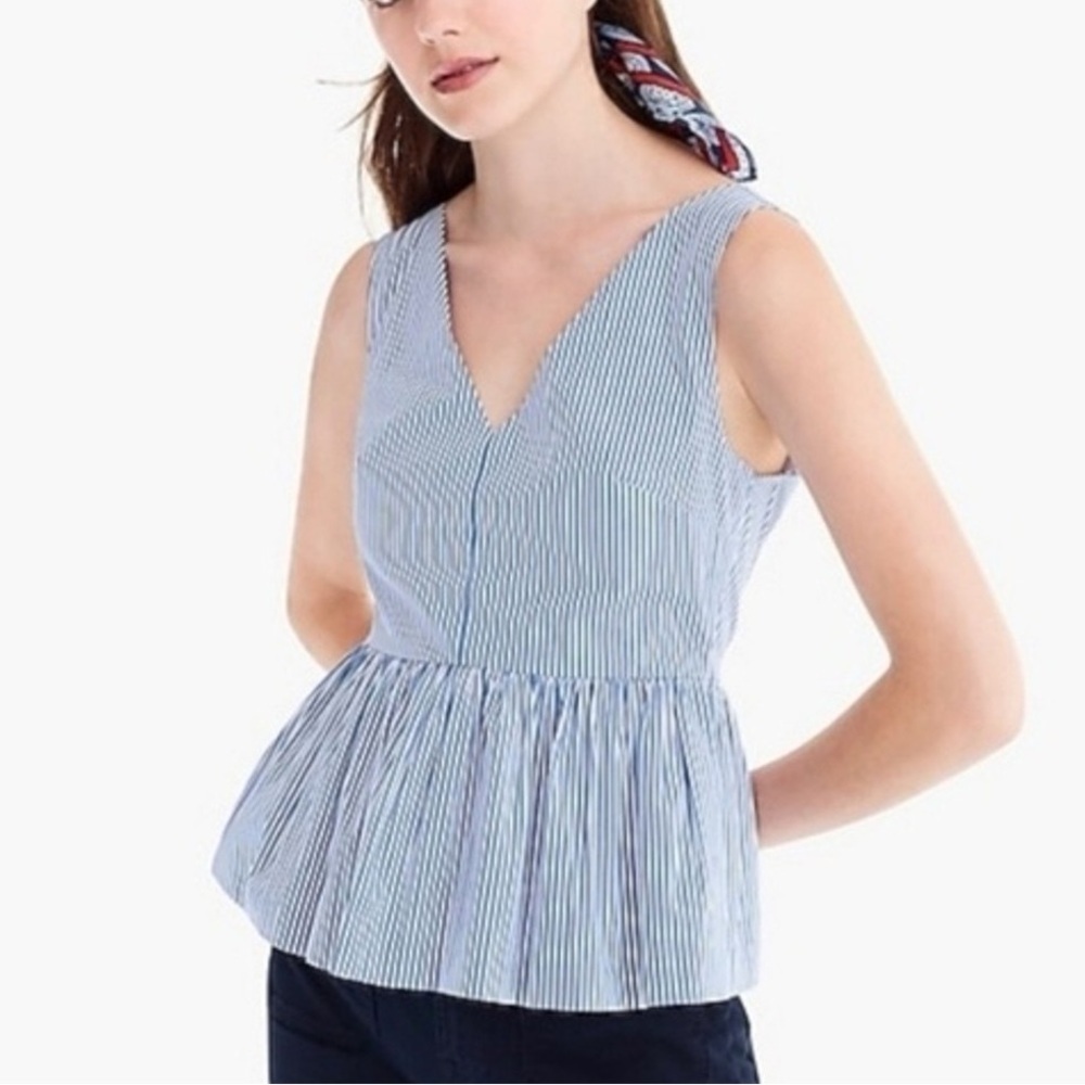 J.Crew | Peplum Poplin Striped Sleeveless Tank Blouse Top Blue and White Size 4